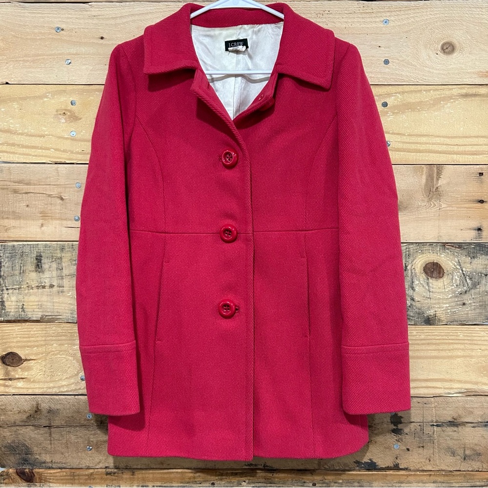 J. Crew Pink Wool Button Up Felicia Coat Pleated Back Womens Size 2